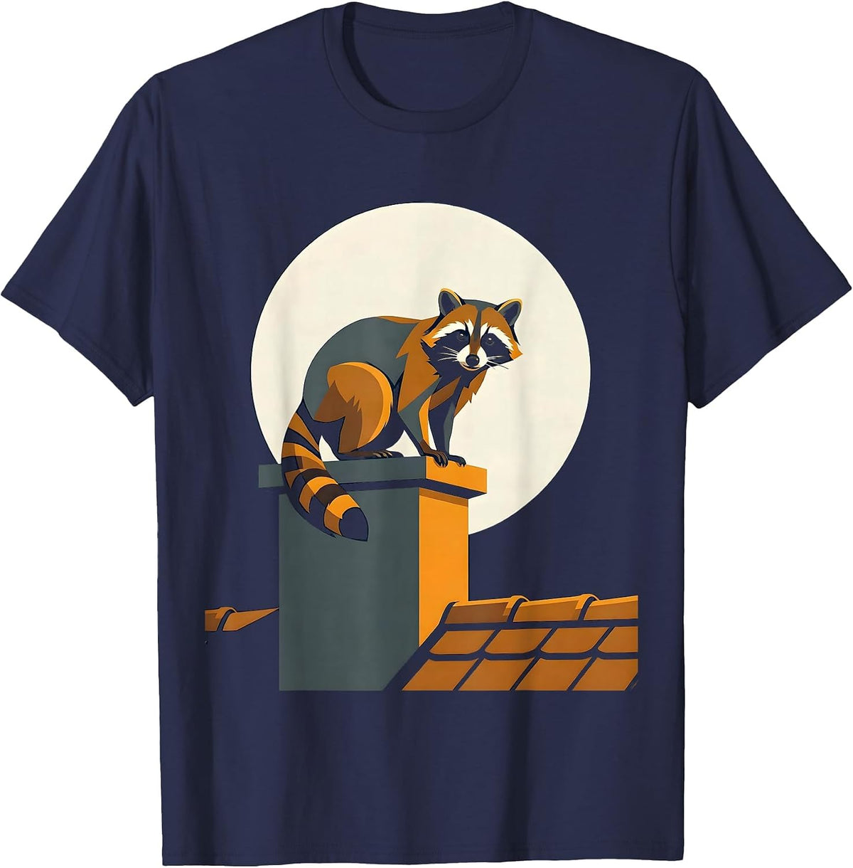 Men's Raccoon on Moonlit Rooftop Graphic Tee T-Shirt - Navy Blue