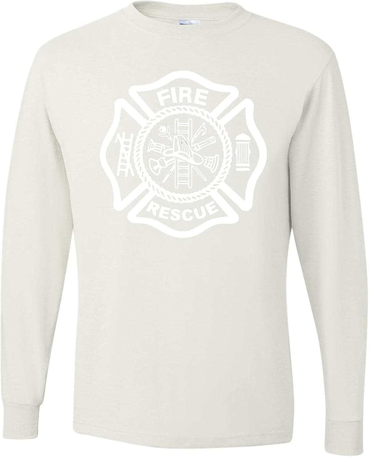 Fire Rescue Logo Firefighter Patriotic Mens Long Sleeves - White