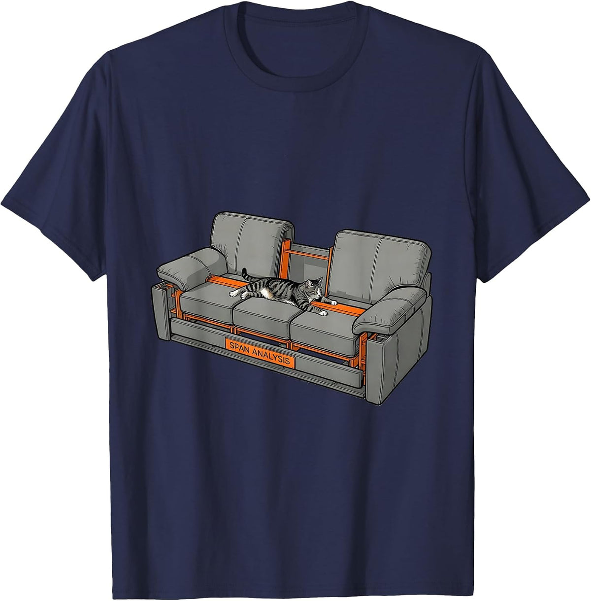 Span Analysis Funny Cat Physics Humor Design Cat Science T-Shirt - Navy Blue