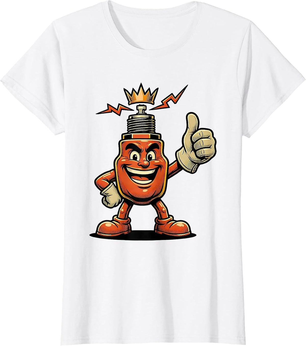Gloved Fist Spark Plug Electric Arc Graphic T-Shirt - White
