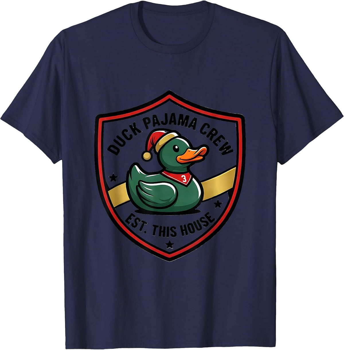 Duck Pajama Crew Est This House Funny Holiday Duck Lover T-Shirt - Navy Blue