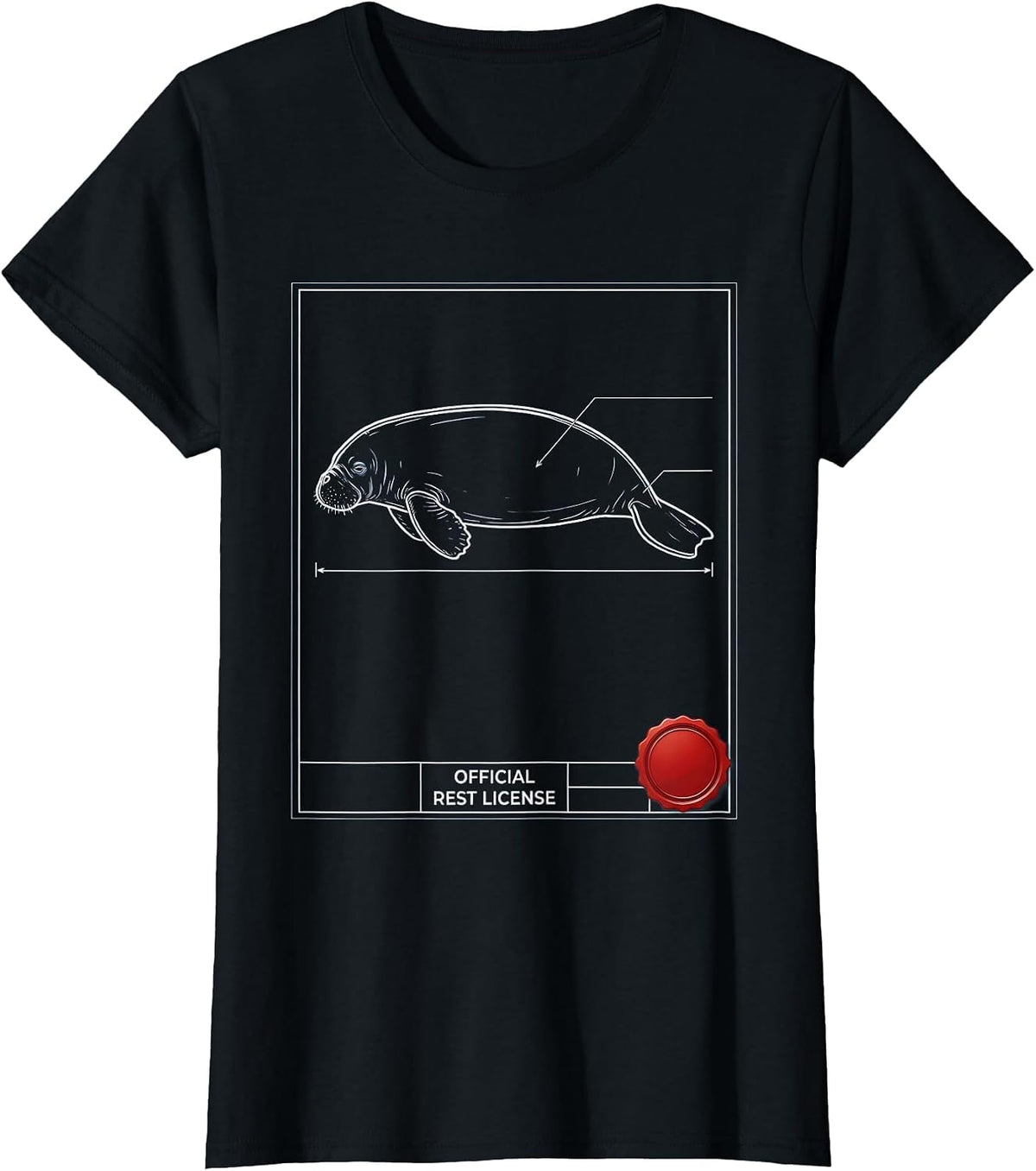 Official Rest License Technical Blueprint Manatee Sea Cow T-Shirt - Black