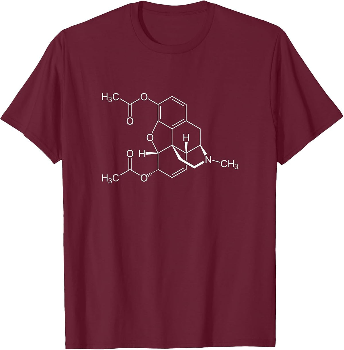 Heroin Molecule C21H23NO5 - Chemistry T-Shirt - Burgundy
