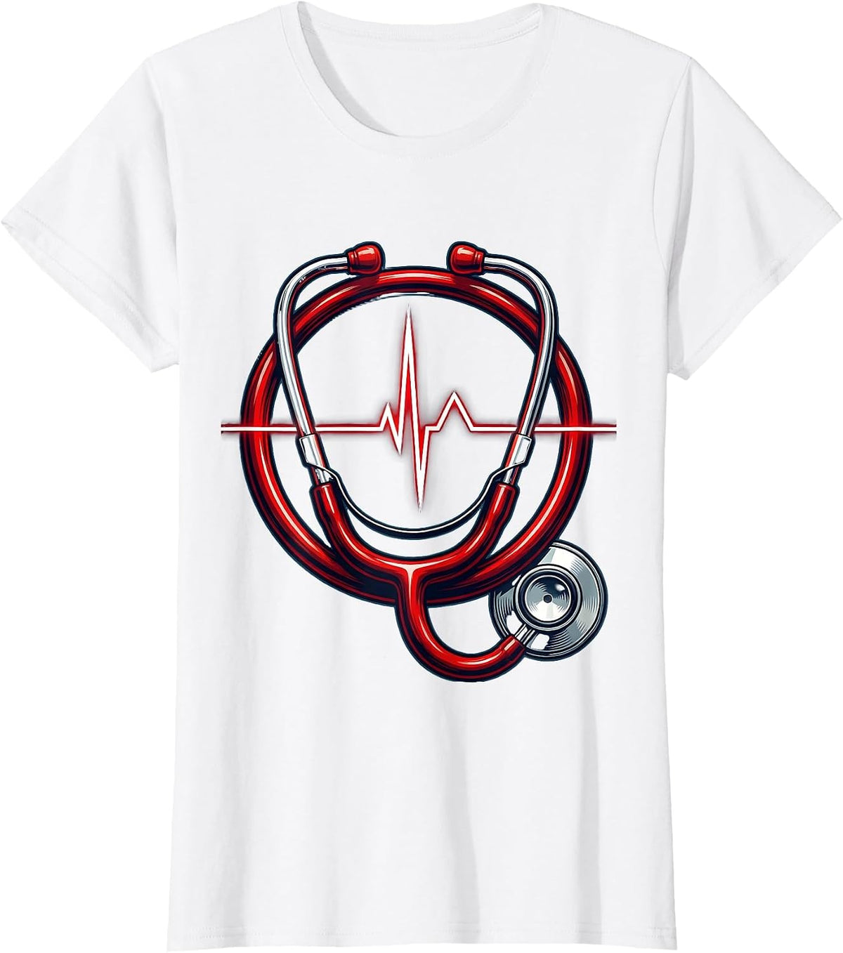 EMT Stethoscope Heartbeat Line Graphic T-Shirt - White
