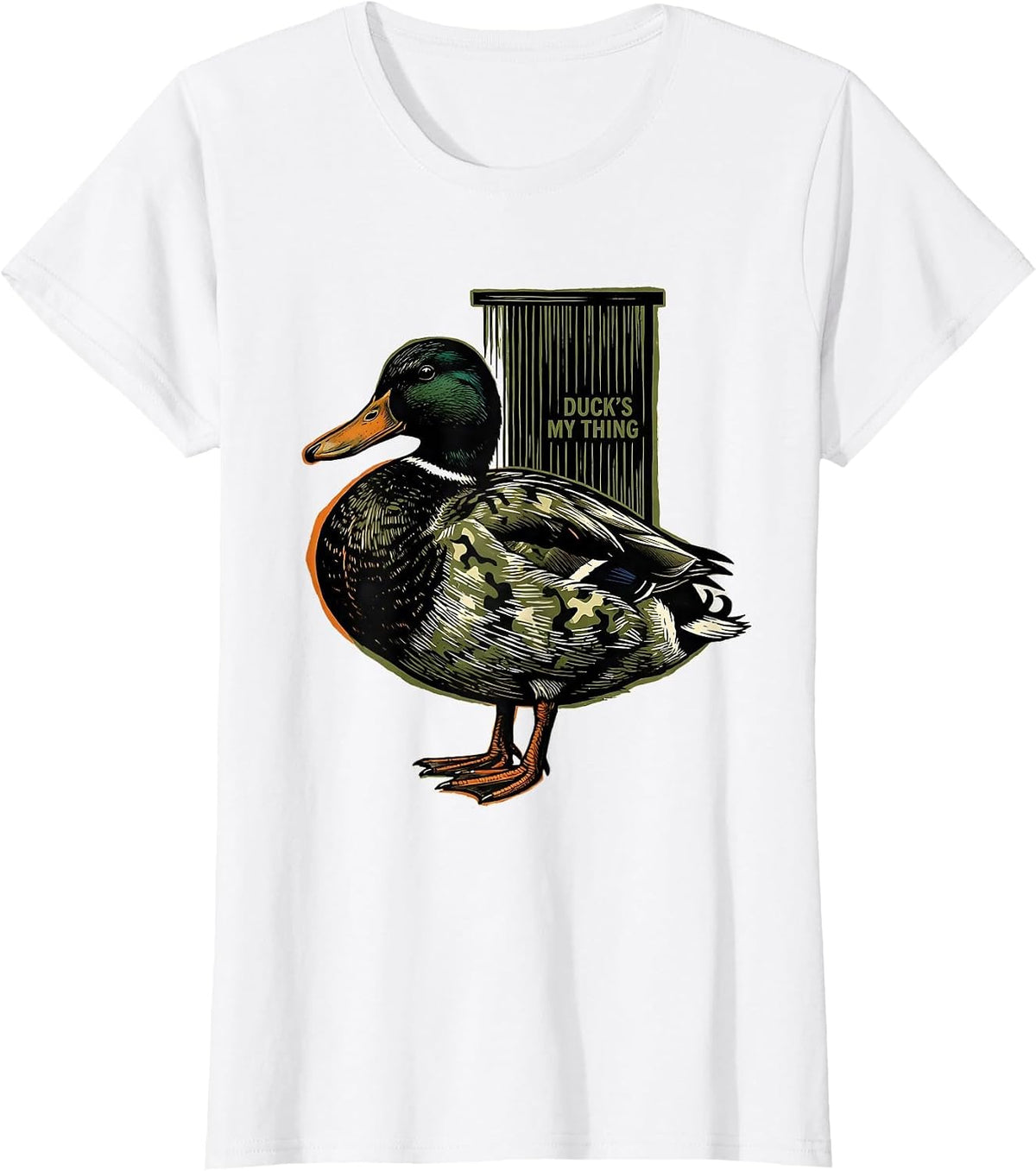 Duck's My Thing Linocut Funny Duck Hunting Camo Gift T-Shirt - White