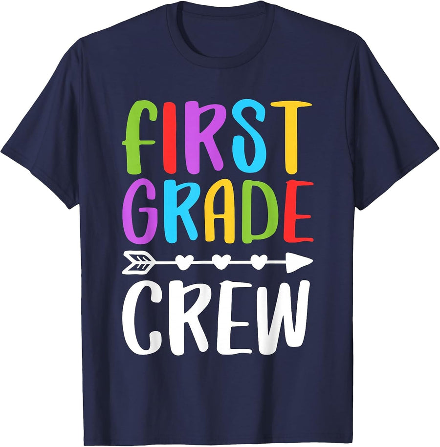 First Grade Crew Shirt 1st Grade Boy Girl Student Teacher T-Shirt - Navy Blue
