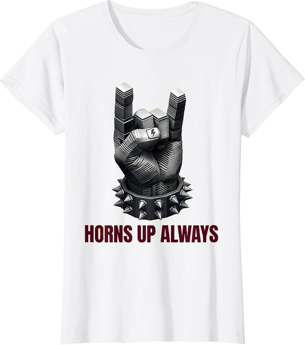 Horns Up Always Heavy Metal Graphic Design T-Shirt - White