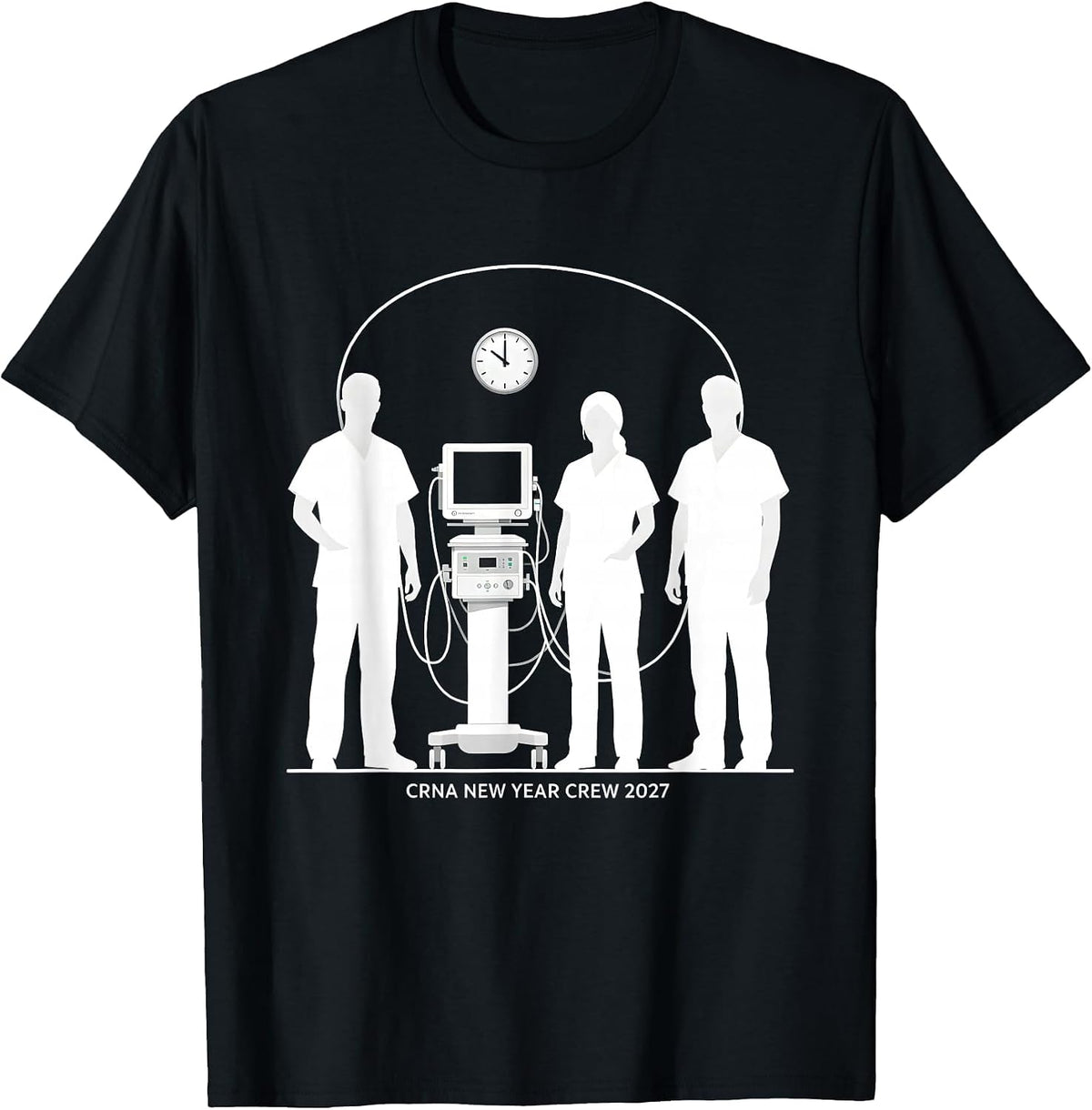 Men's CRNA New Year Crew 2027 Silhouetted Nurse Crew New Years Eve T-Shirt - Black