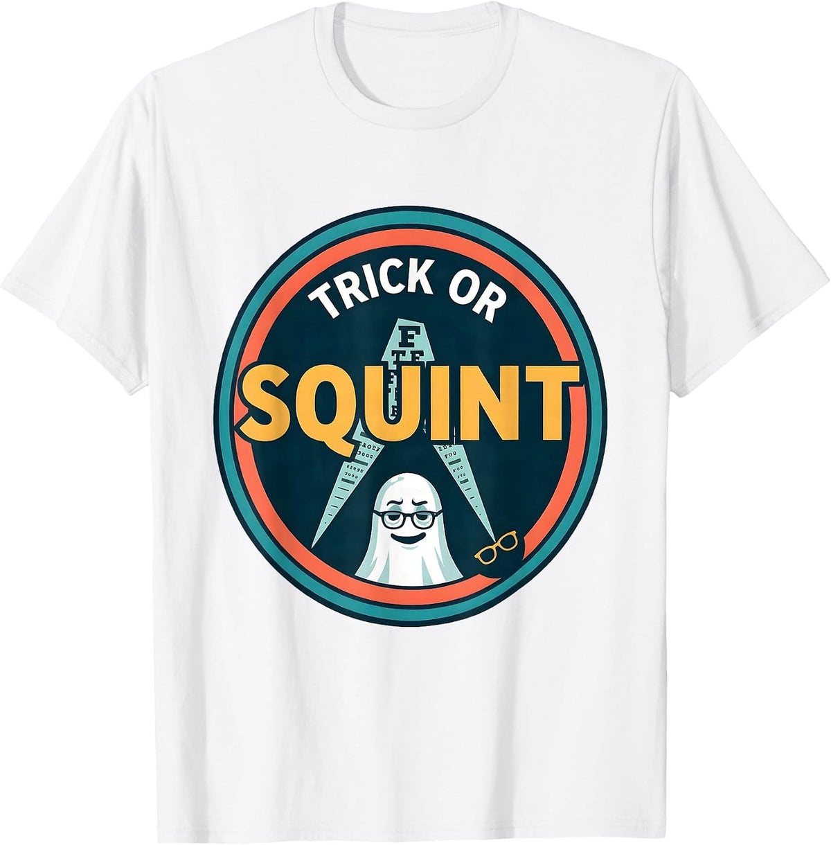 Men's Trick Or Squint Funny Optometrist Halloween Boo Crew Costume T-Shirt - White