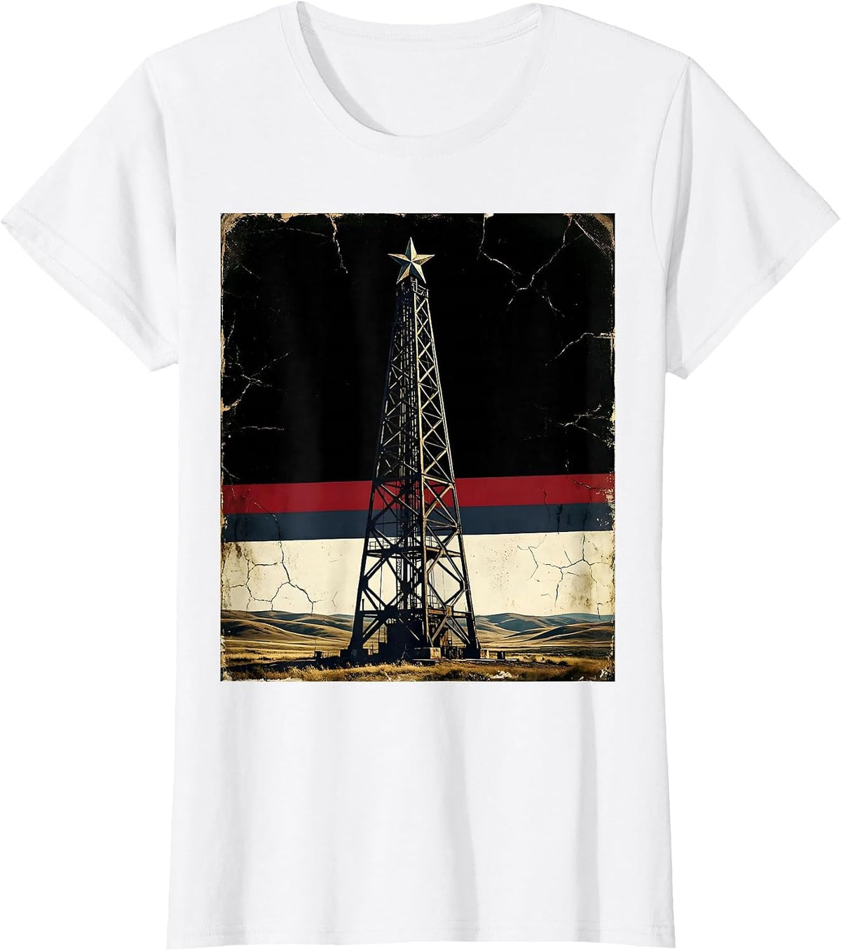 Oil Rig on the Plains American Pride Graphic T-Shirt - White
