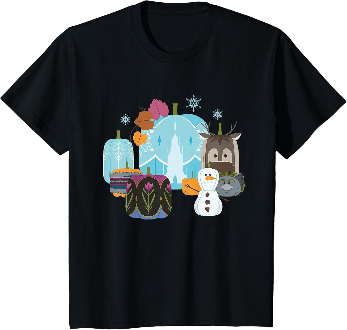 Disney Princess Frozen Pumpkins Autumn Harvest Fall Palace T-Shirt - Black