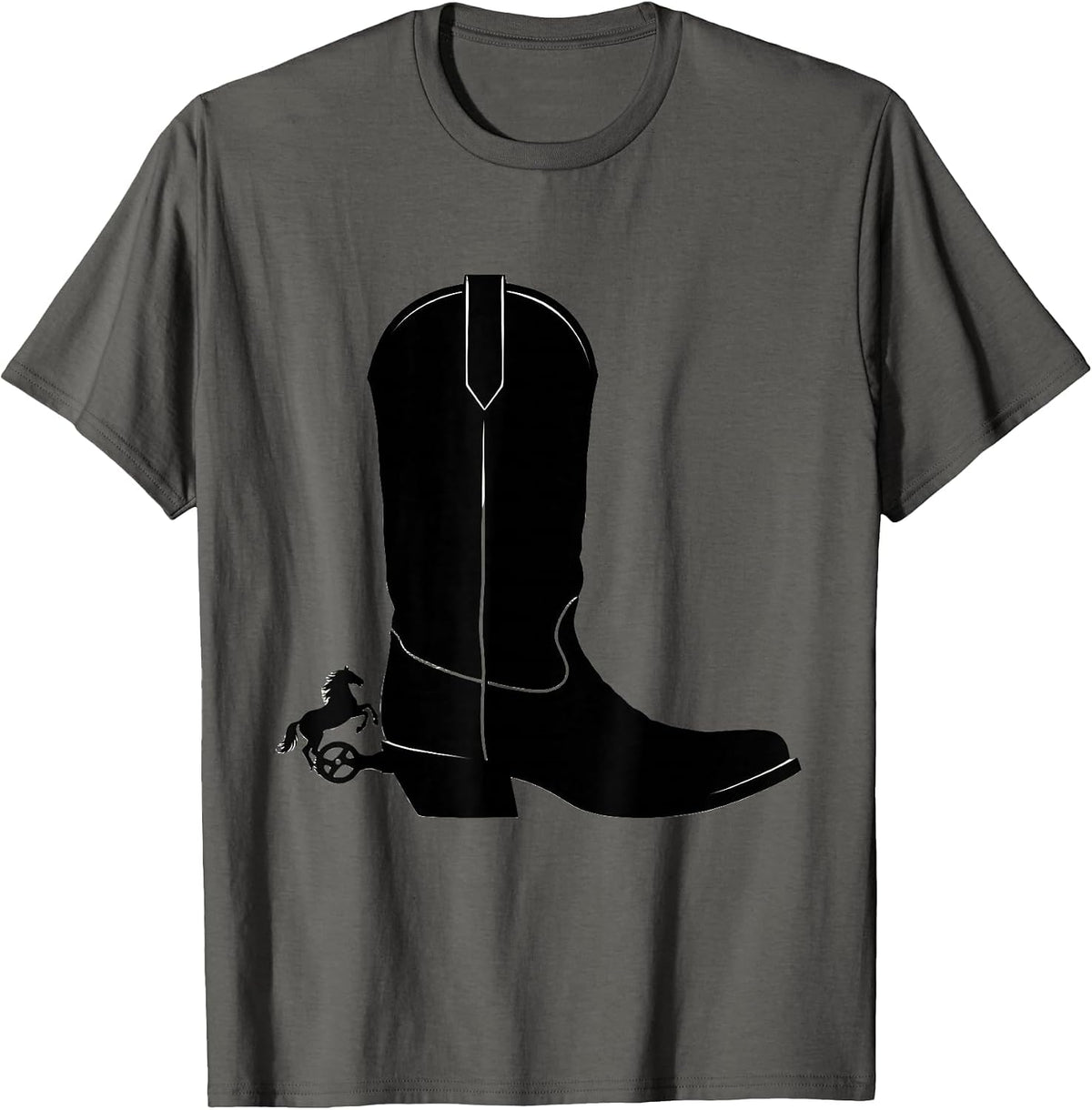 Cowboy Boot Horse Silhouette Spur Western Graphic T-Shirt - Asphalt Grey