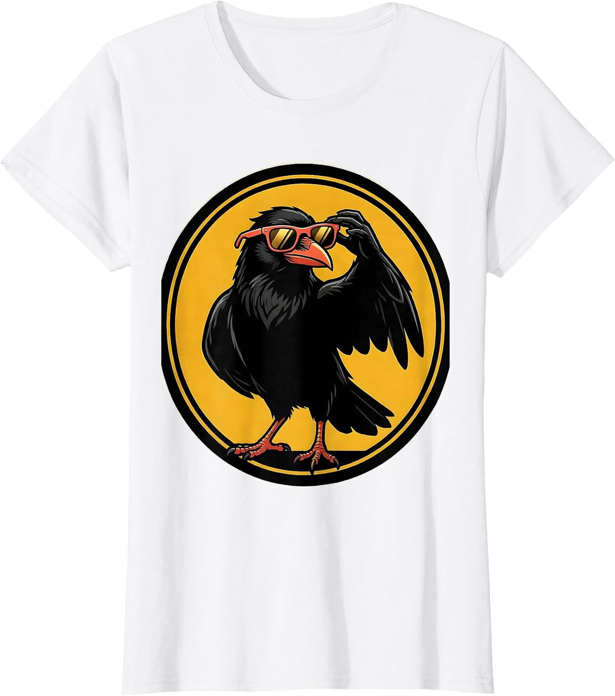 Crow Cartoon Cool Graphic Tee Novelty T-Shirt - White