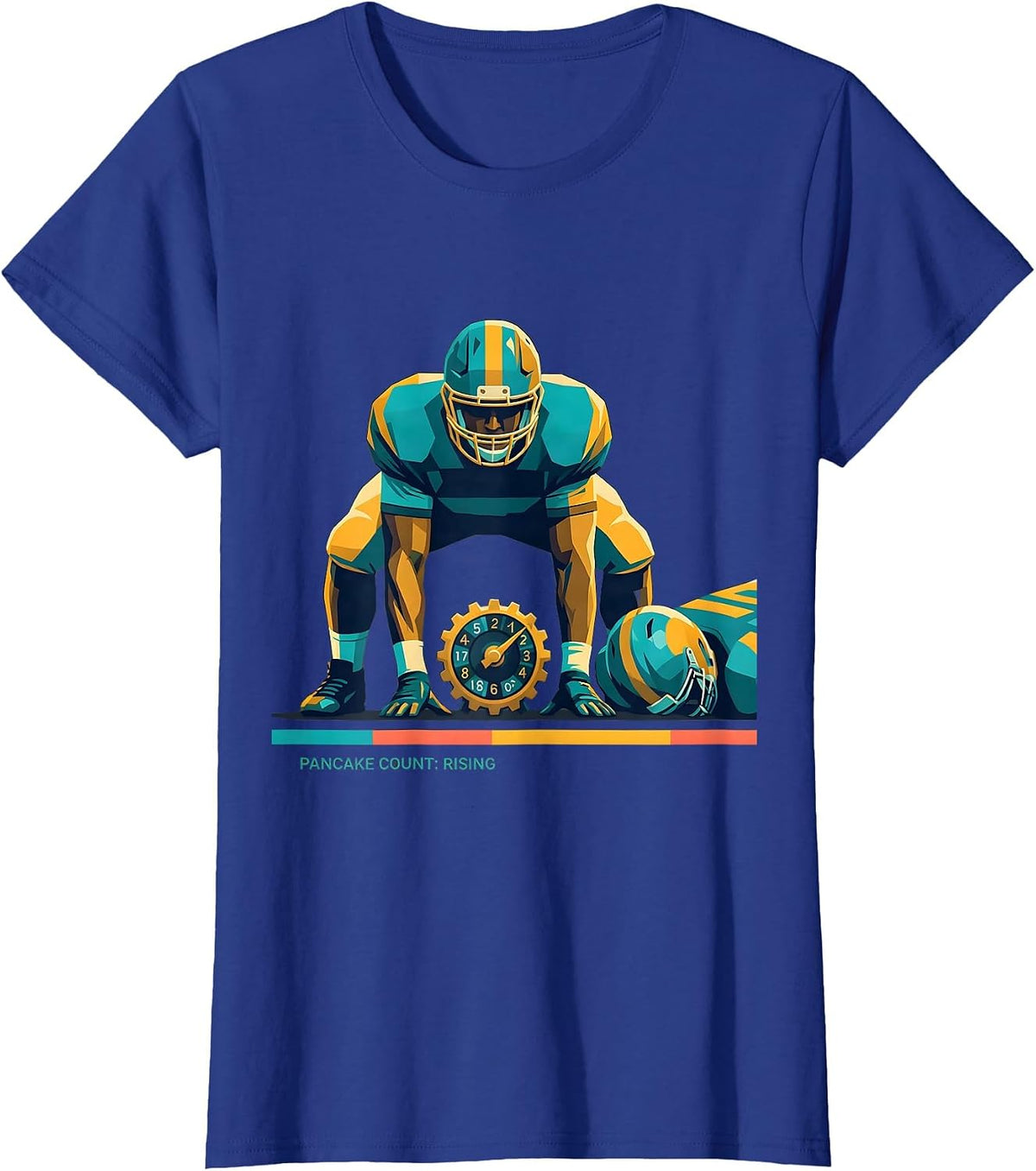 Women's Pancake Count: Rising Flat Vector Football Lineman Humor T-Shirt - Royal Blue
