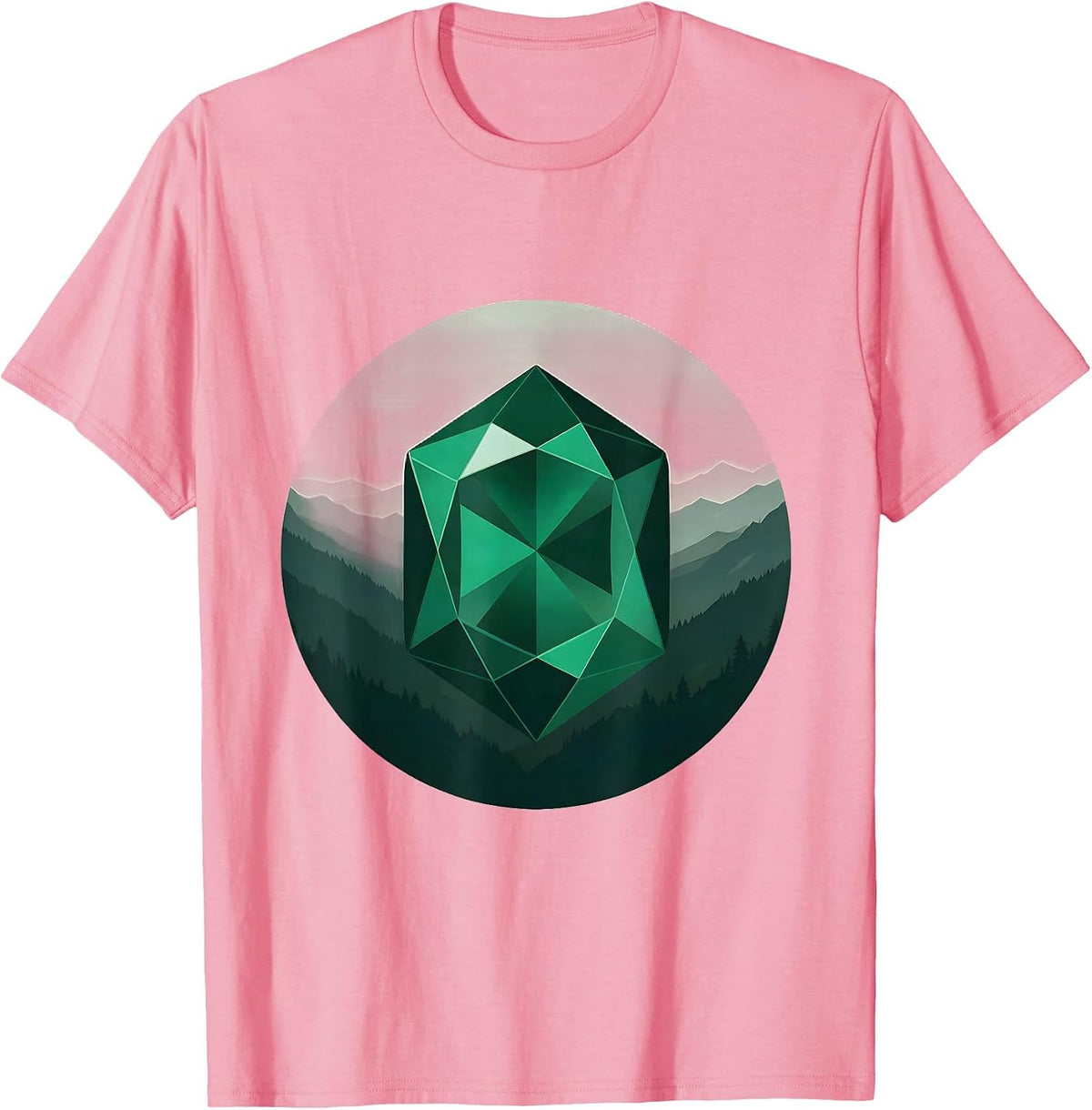 Men's Colombian Emerald Geometric Gemstone Art T-Shirt - Pink