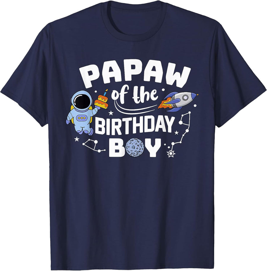 Papaw of The Birthday Boy Astronaut Family Space Planets T-Shirt - Navy Blue