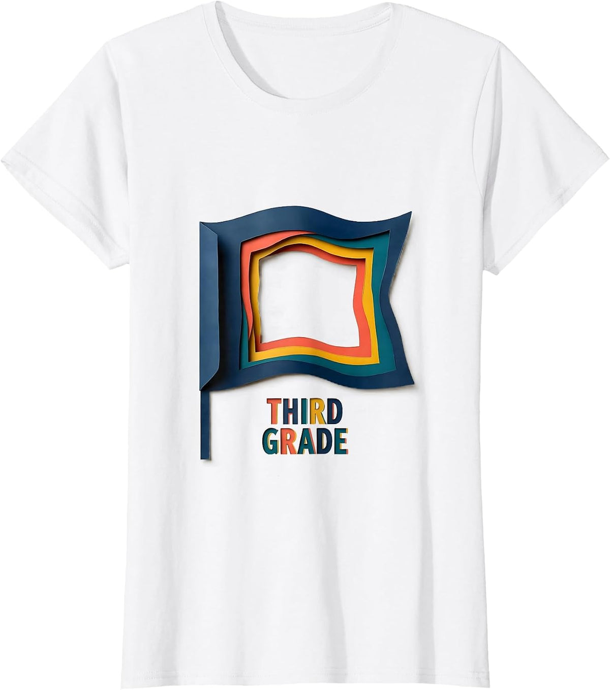 Third Grade Paper Cutout Pennant Back To School Girl Teacher T-Shirt - White
