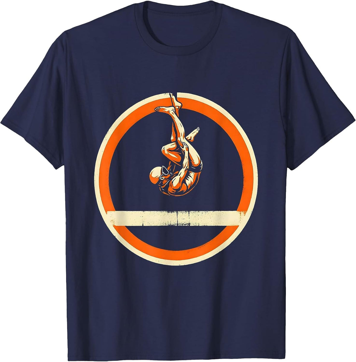 Men's Diver Tuck Position Mid-Air Diving Illustration T-Shirt - Navy Blue