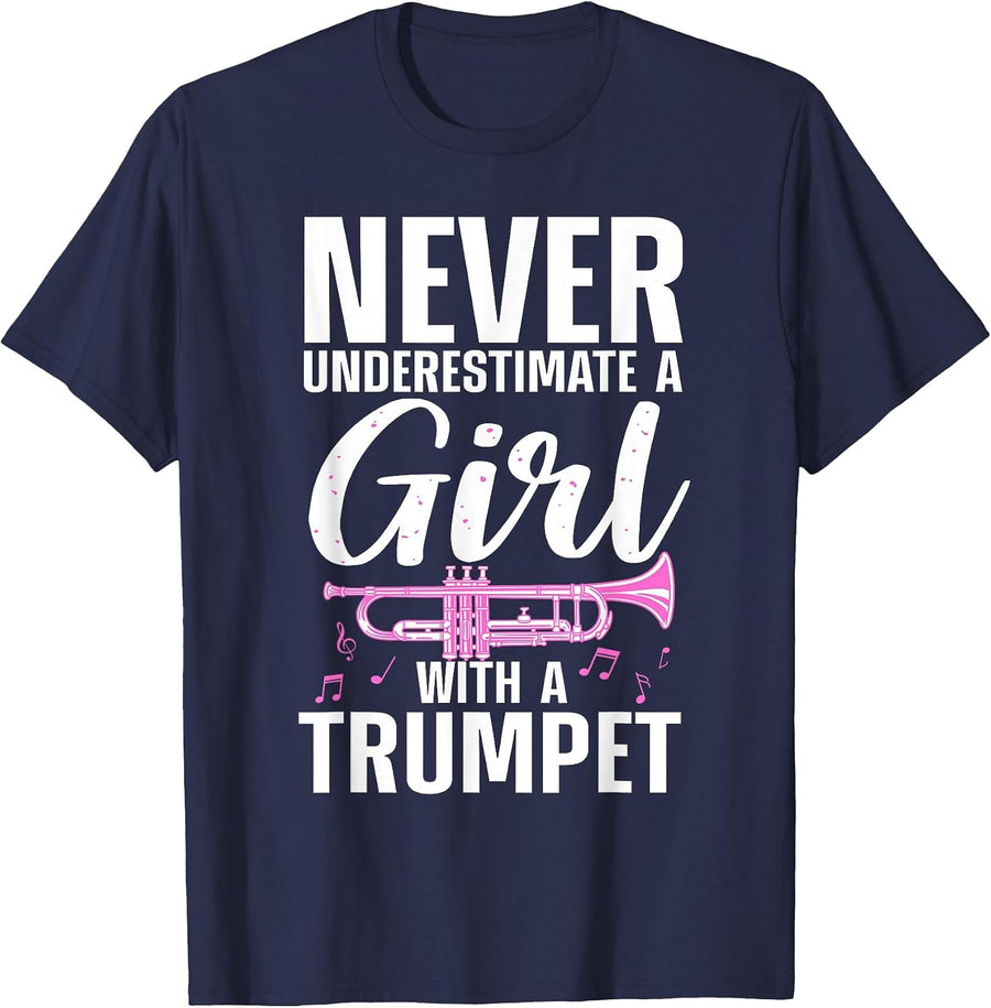 Cool Trumpet for Women Girls Marching Band Trumpet Player T-Shirt - Navy Blue