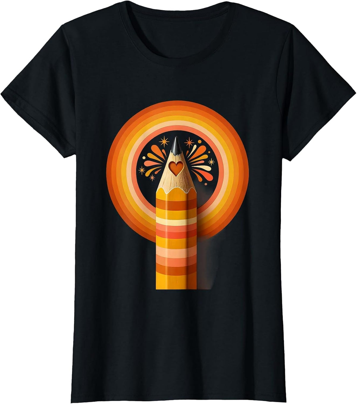 Women's First Grade Teacher Heart Pencil Graphic T-Shirt - Black