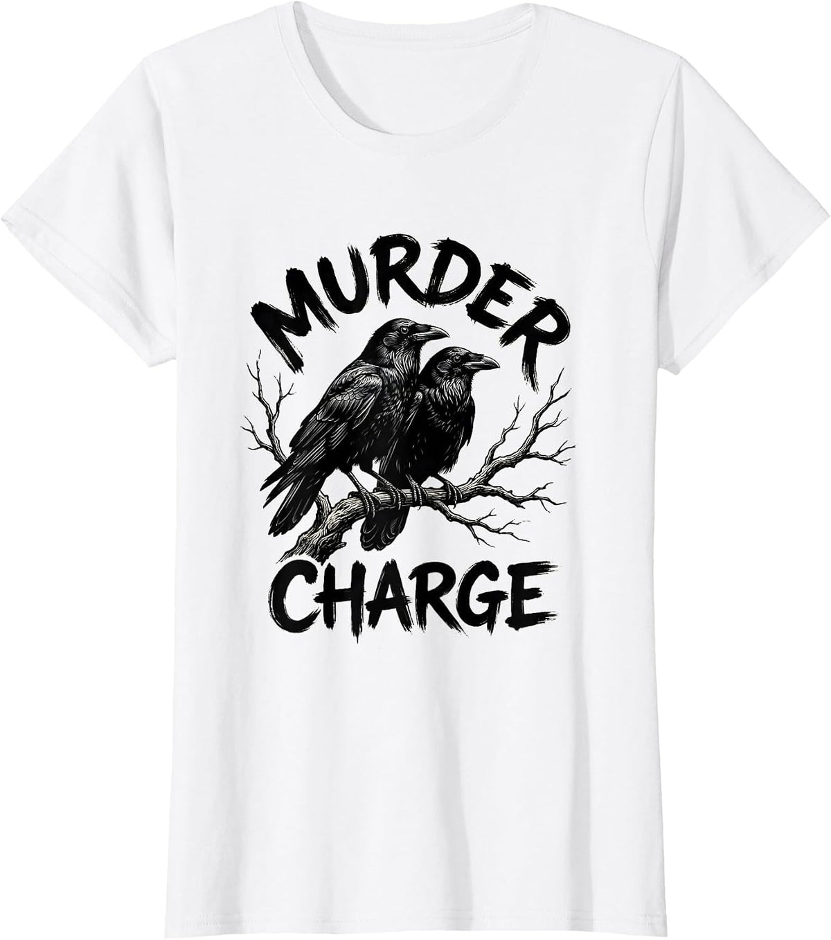 Murder Charge Bold Hand-Drawn Crows Bird Lover Humor T-Shirt - White