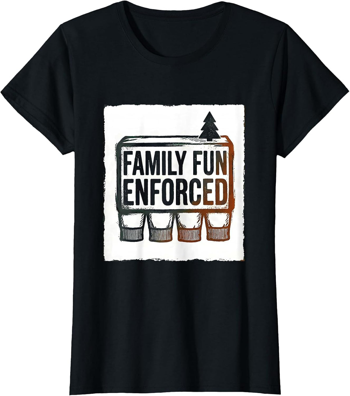 Family Fun Enforced Rubber Stamp Christmas Pajamas Matching T-Shirt - Black