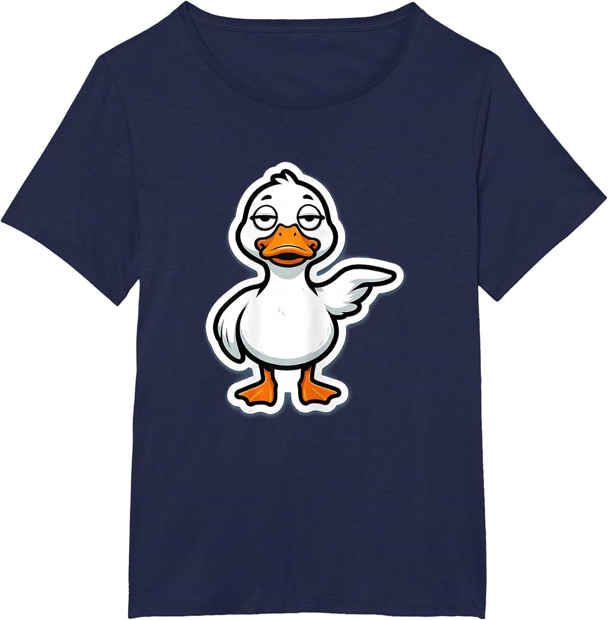 Women's Duck Face Sticker Casual Humor Novelty T-Shirt - Navy Blue