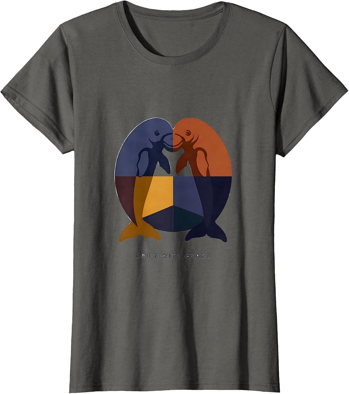 Women's Drift With Grace Quilt Block Manatee Lover Gift T-Shirt - Asphalt Grey