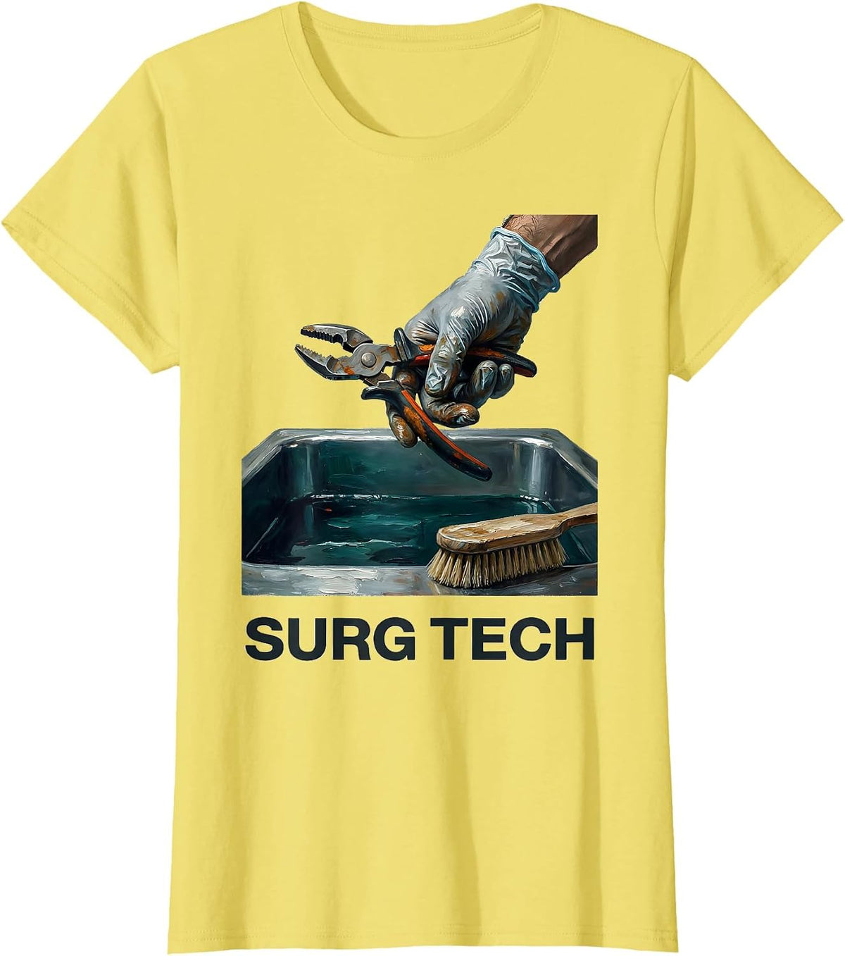 Women's Gloved Hand Surgical Tech Humor Appreciation Gift T-Shirt - Lemon Yellow