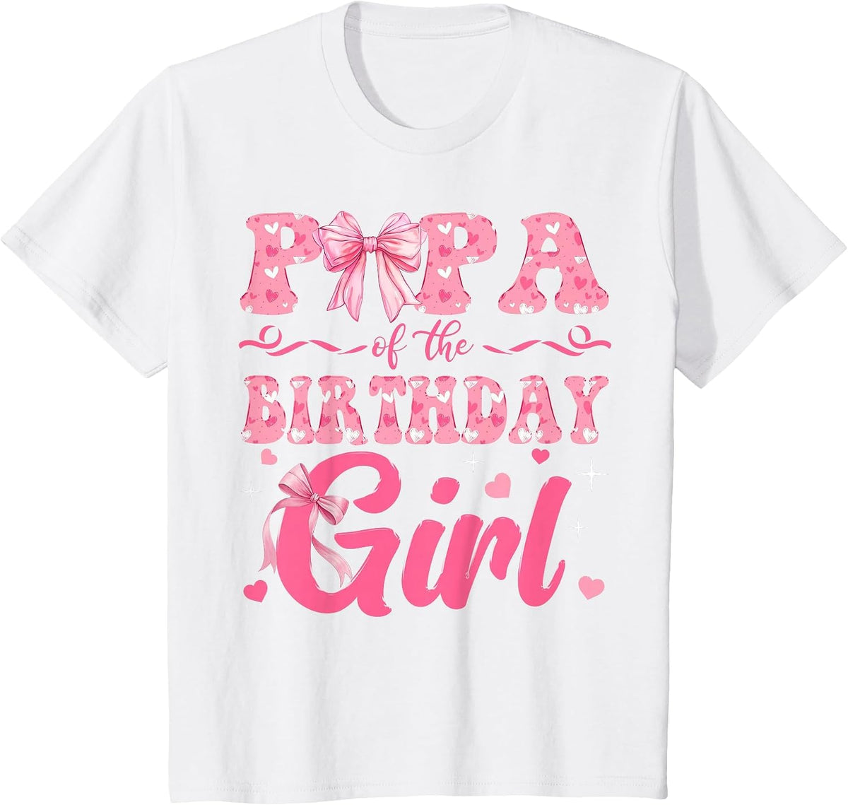 Papa of The Birthday Girl Family Pink Coquette Bow T-Shirt - White