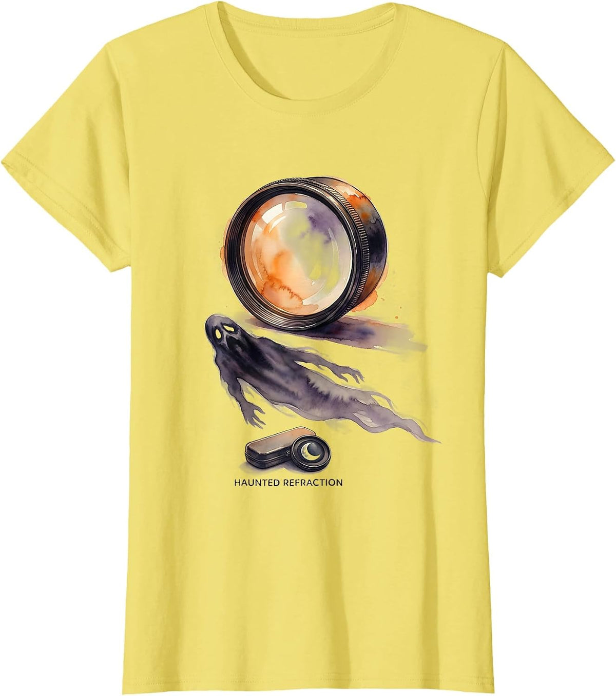 Haunted Refraction Watercolor Halloween Optometrist Eye T-Shirt - Lemon Yellow
