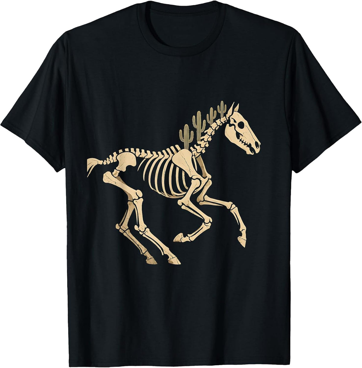 Men's Horse Skeleton Galloping Through Desert Art T-Shirt - Black