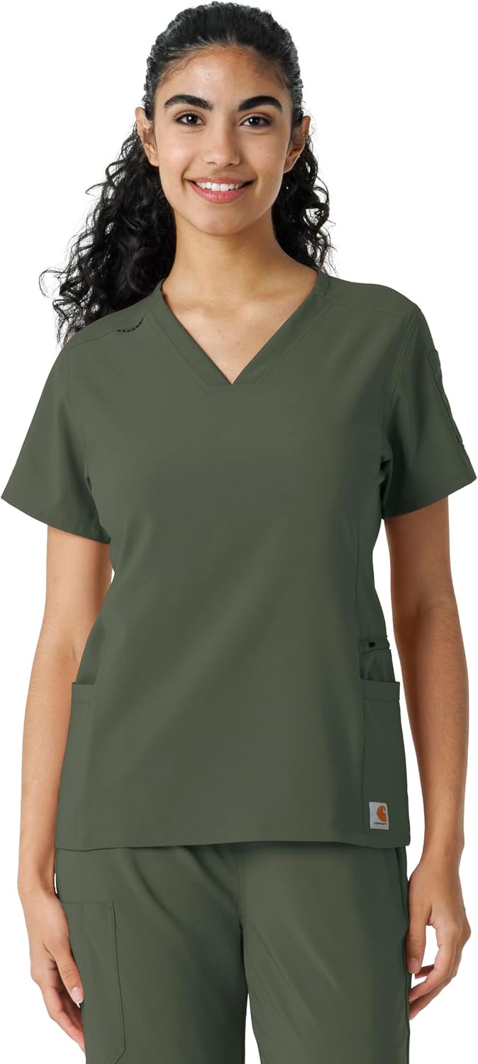 Carhartt Scrubs C13310 Women's Cross-Flex Modern Fit Oversized V-Neck Top - Olive