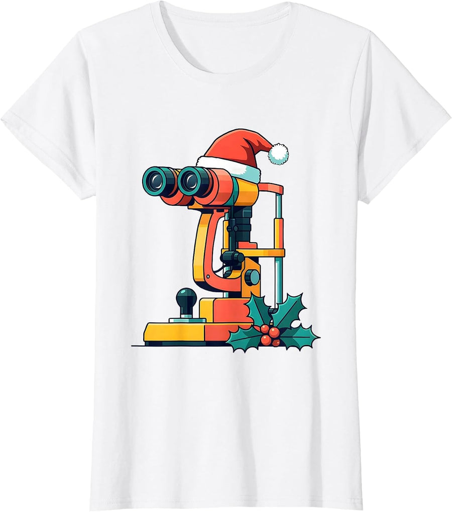 Women's Slit Lamp Santa Hat Optometrist Christmas Eye Doctor Humor T-Shirt - White
