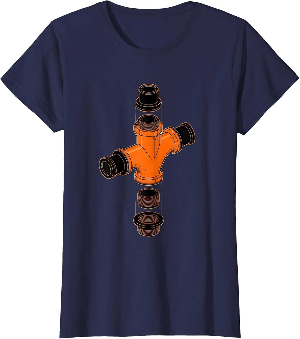 Women's P-Trap Assembly Exploded View Funny Plumber Pipefitter T-Shirt - Navy Blue