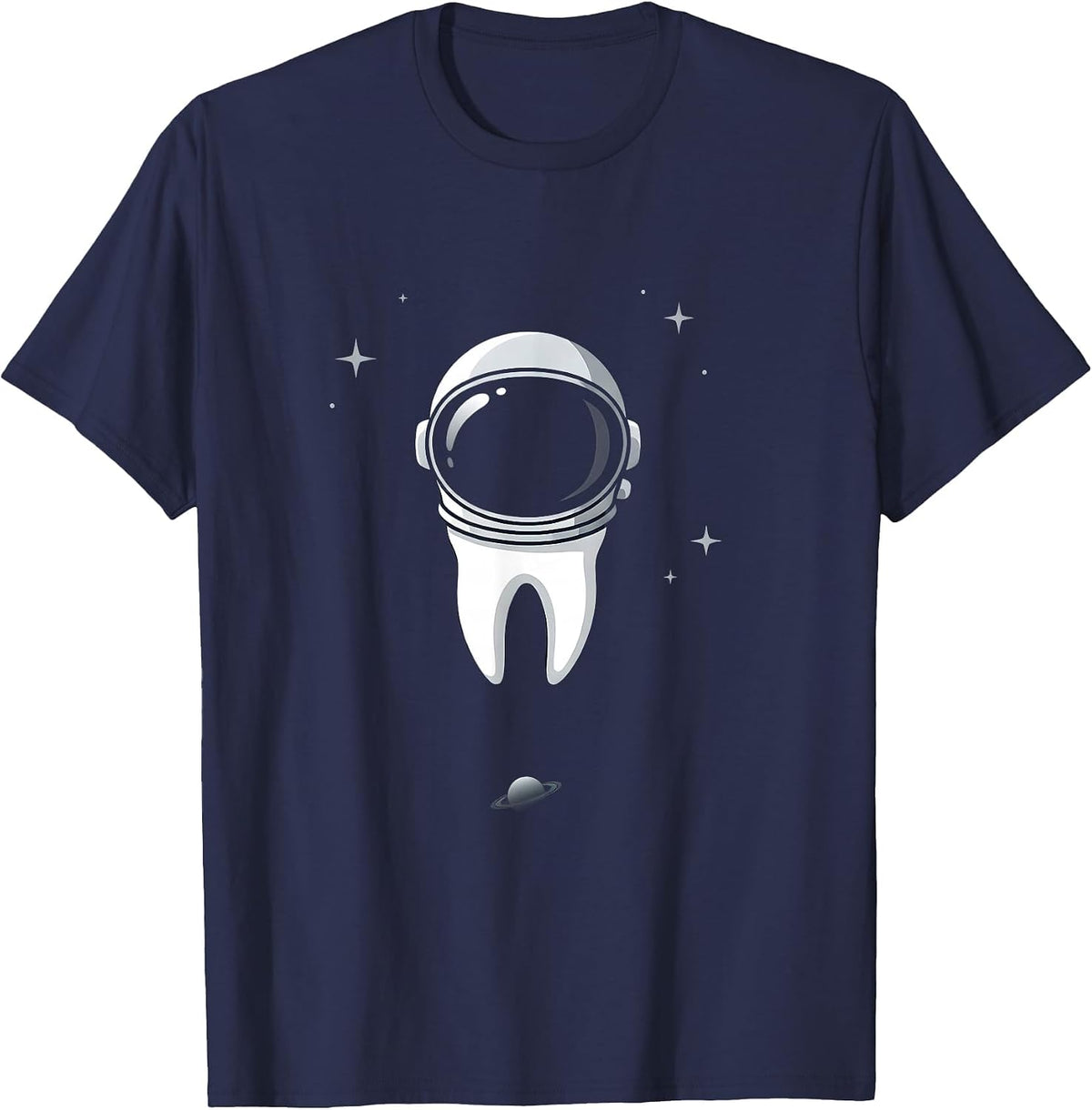 Astronaut Tooth Floating in Outer Space Design T-Shirt - Navy Blue