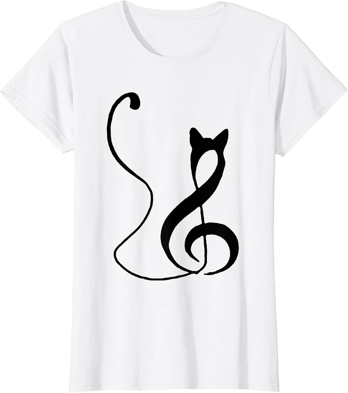Music Note Inspired Cat Minimalist Music Lover Design T-Shirt - White