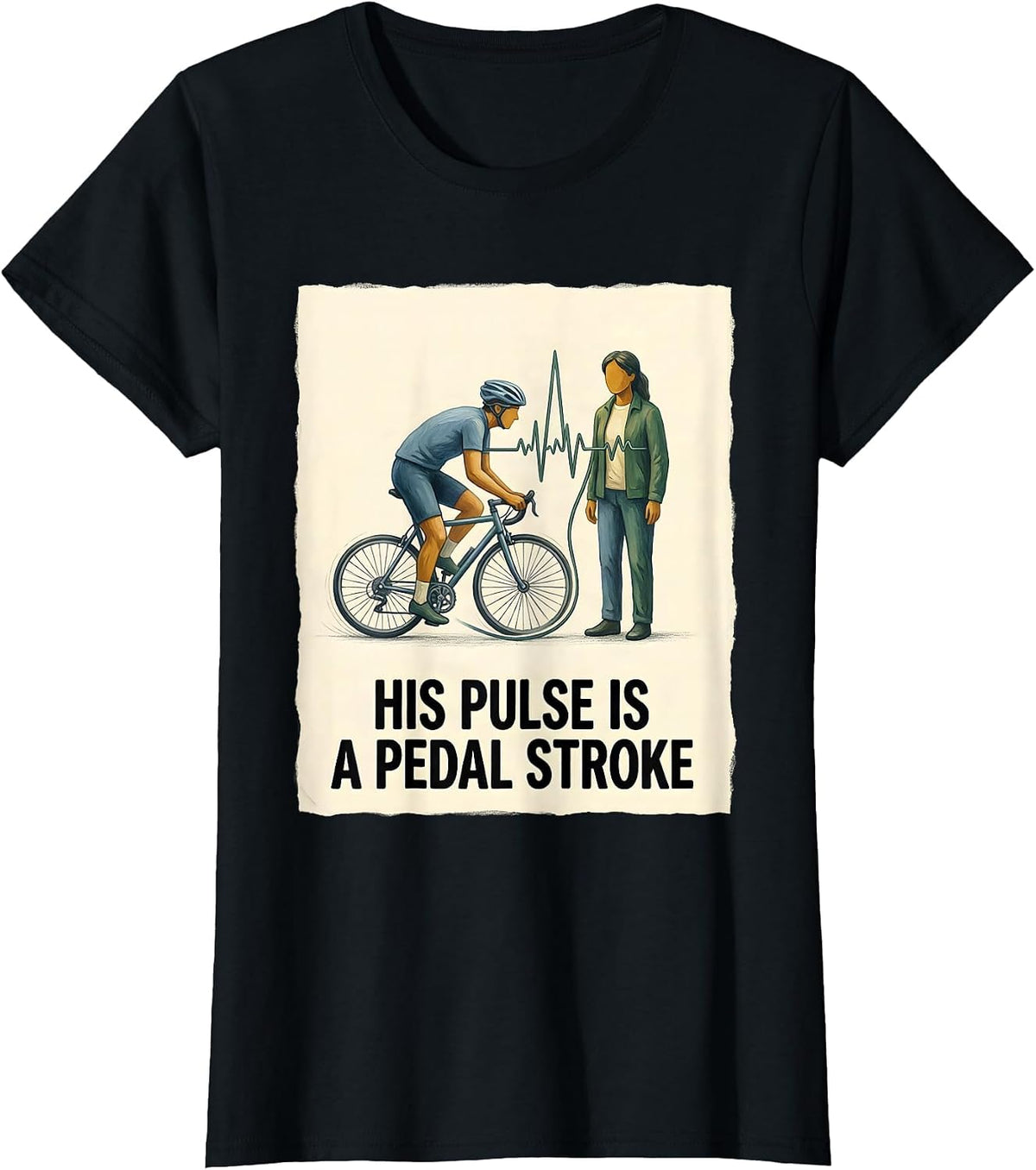 His Pulse Is a Pedal Stroke Vintage Cyclist Bike Biking T-Shirt - Black