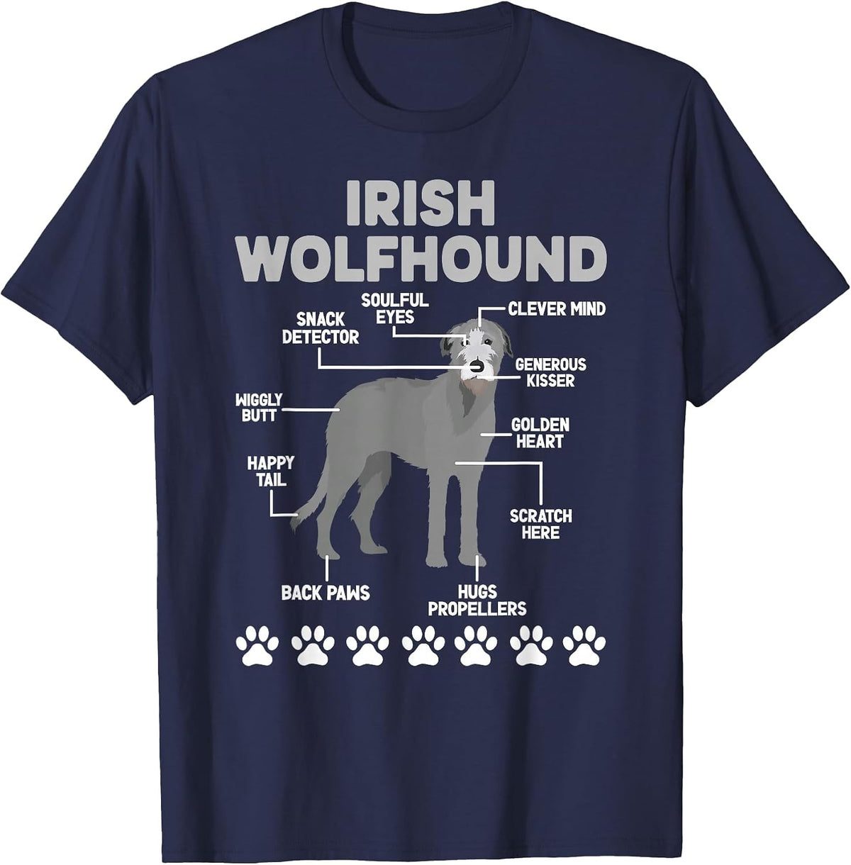 Anatomy of Irish Wolfhound Lover Irish Wolfhound Owner T-Shirt - Navy Blue