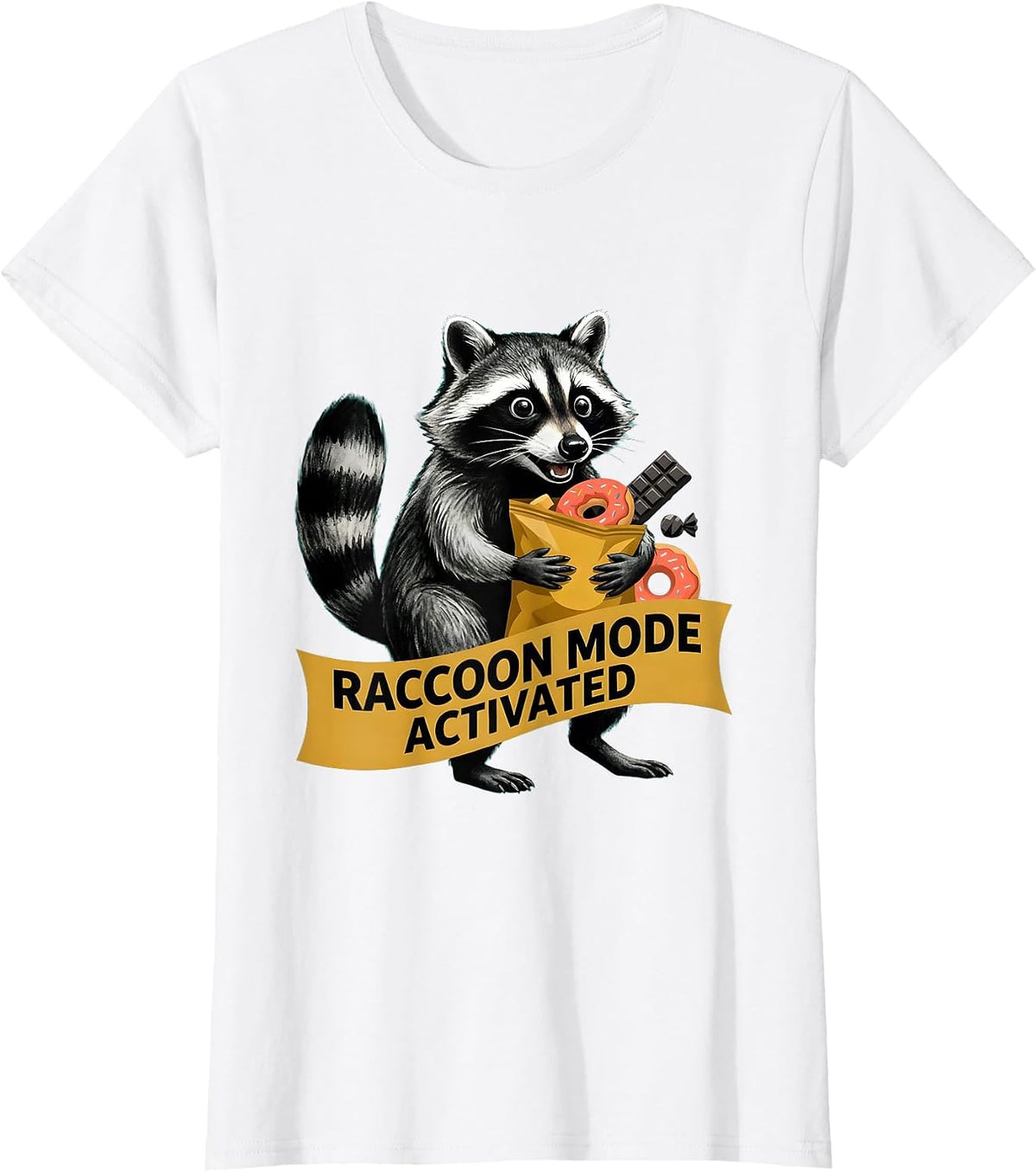 Raccoon Mode Activated Snacks Lover Design T-Shirt - White