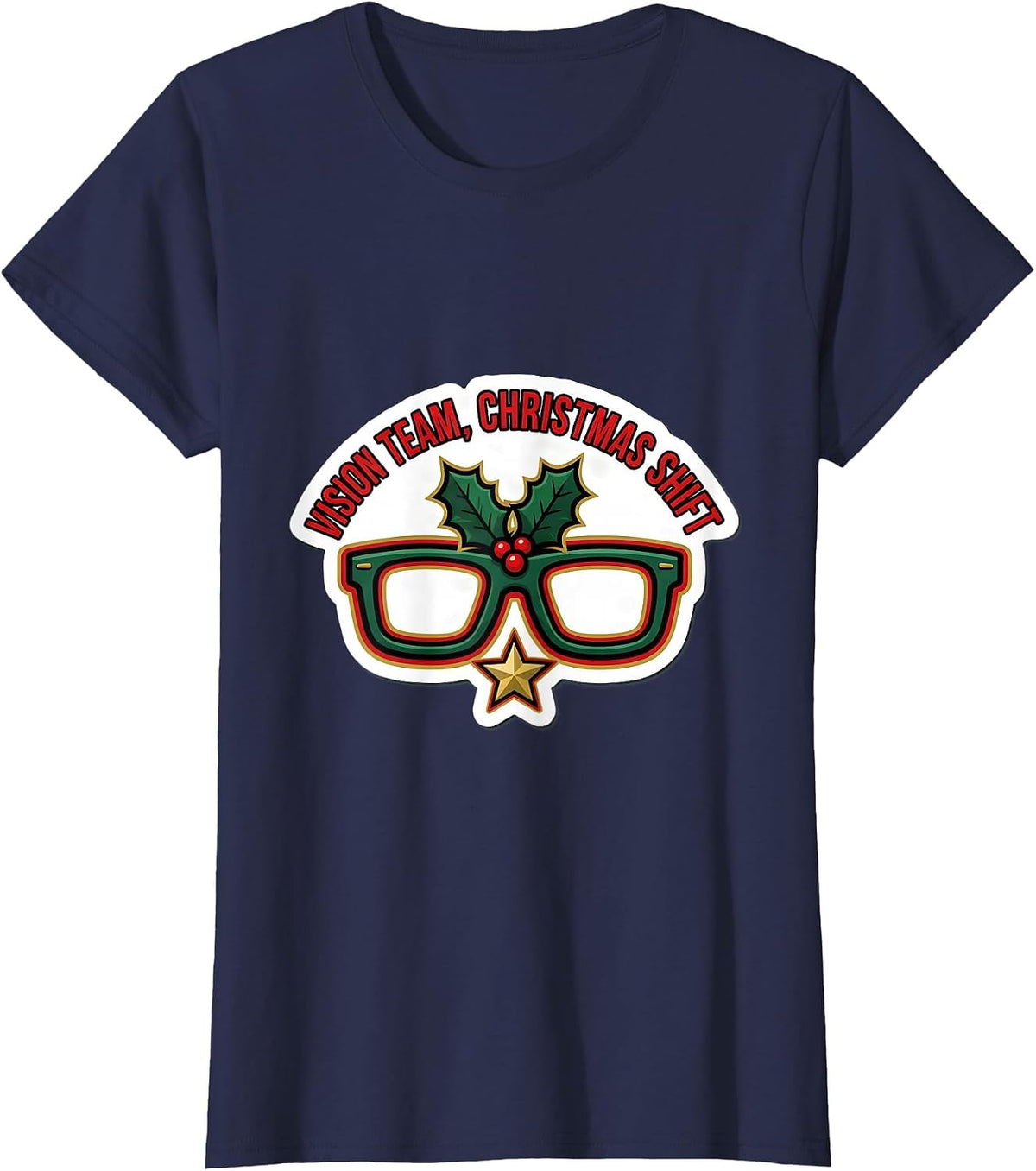 Women's Vision Team Christmas Shift Optometrist Eye Doctor Workwear T-Shirt - Navy Blue