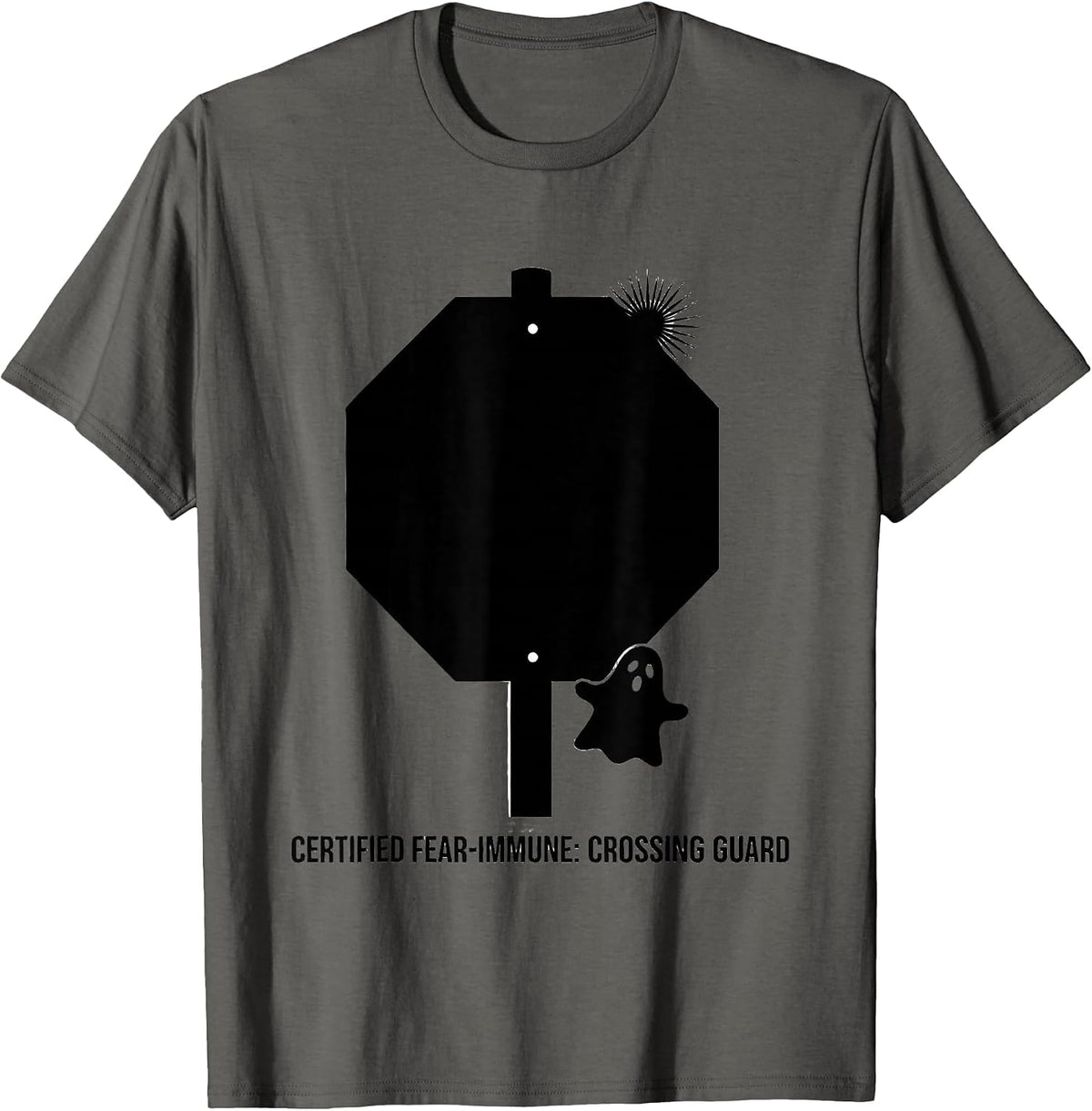 Certified Fear-Immune Crossing Guard Halloween School Staff T-Shirt - Asphalt Grey