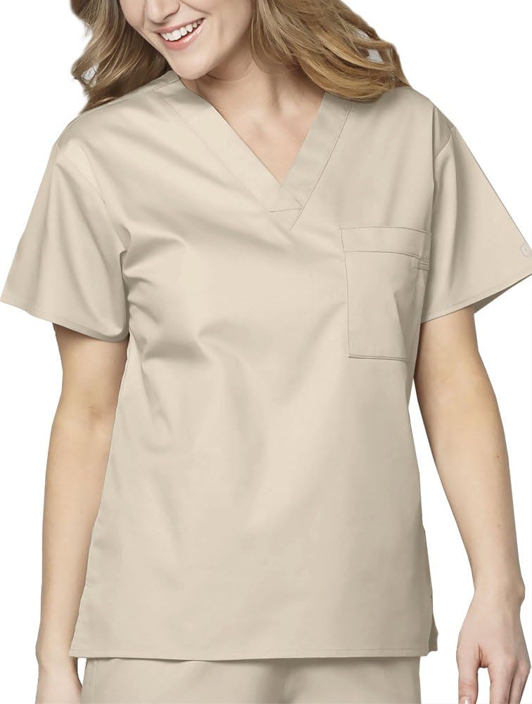 Wink WonderWORK Unisex V-Neck Scrub Top - Khaki