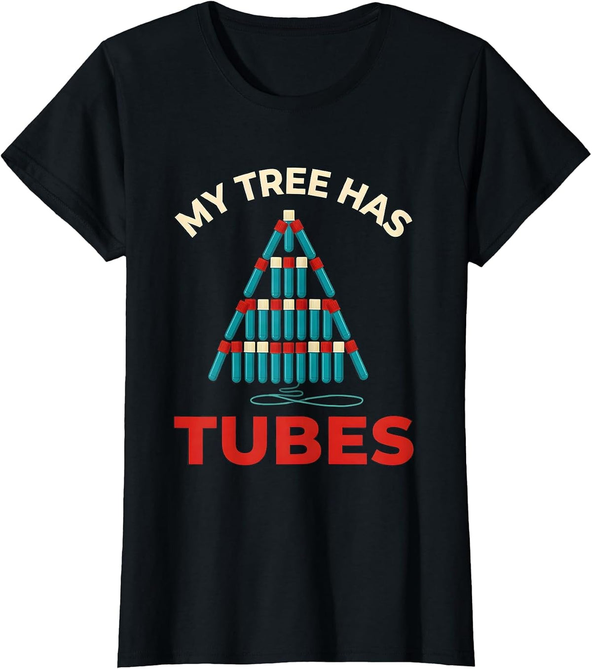 My Tree Has Tubes Funny Phlebotomist Christmas Holiday Humor T-Shirt - Black