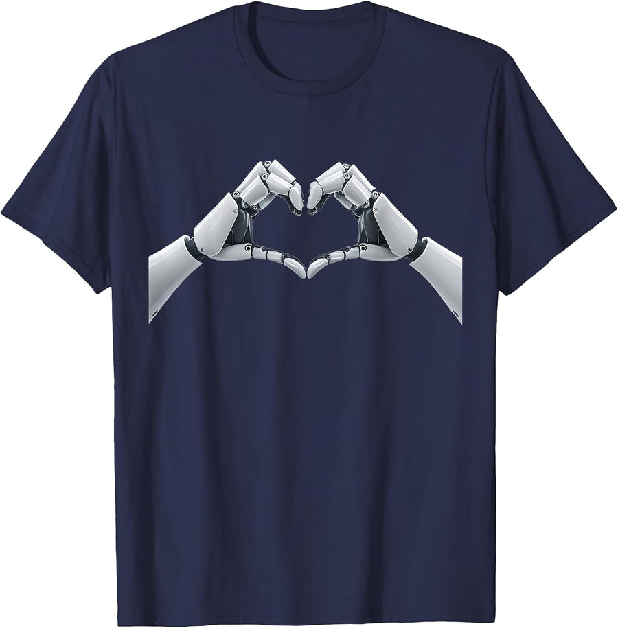 Robotic Heart Hands Embrace the AI Revolution T-Shirt - Navy Blue