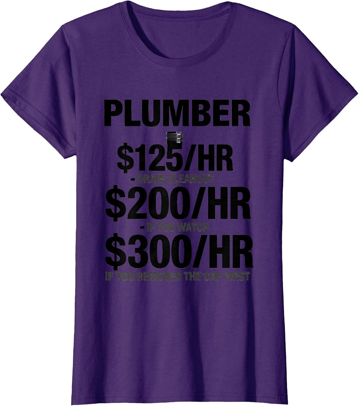 Women's $125HR Funny Plumber Hourly Rate Dad Joke T-Shirt - Purple
