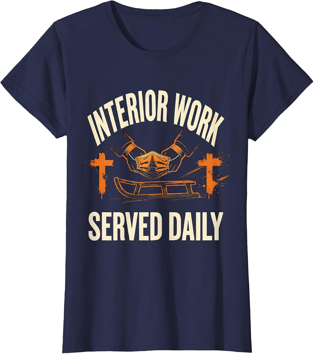 Women's Interior Work Served Daily Funny Football Lineman Game-Day T-Shirt - Navy Blue