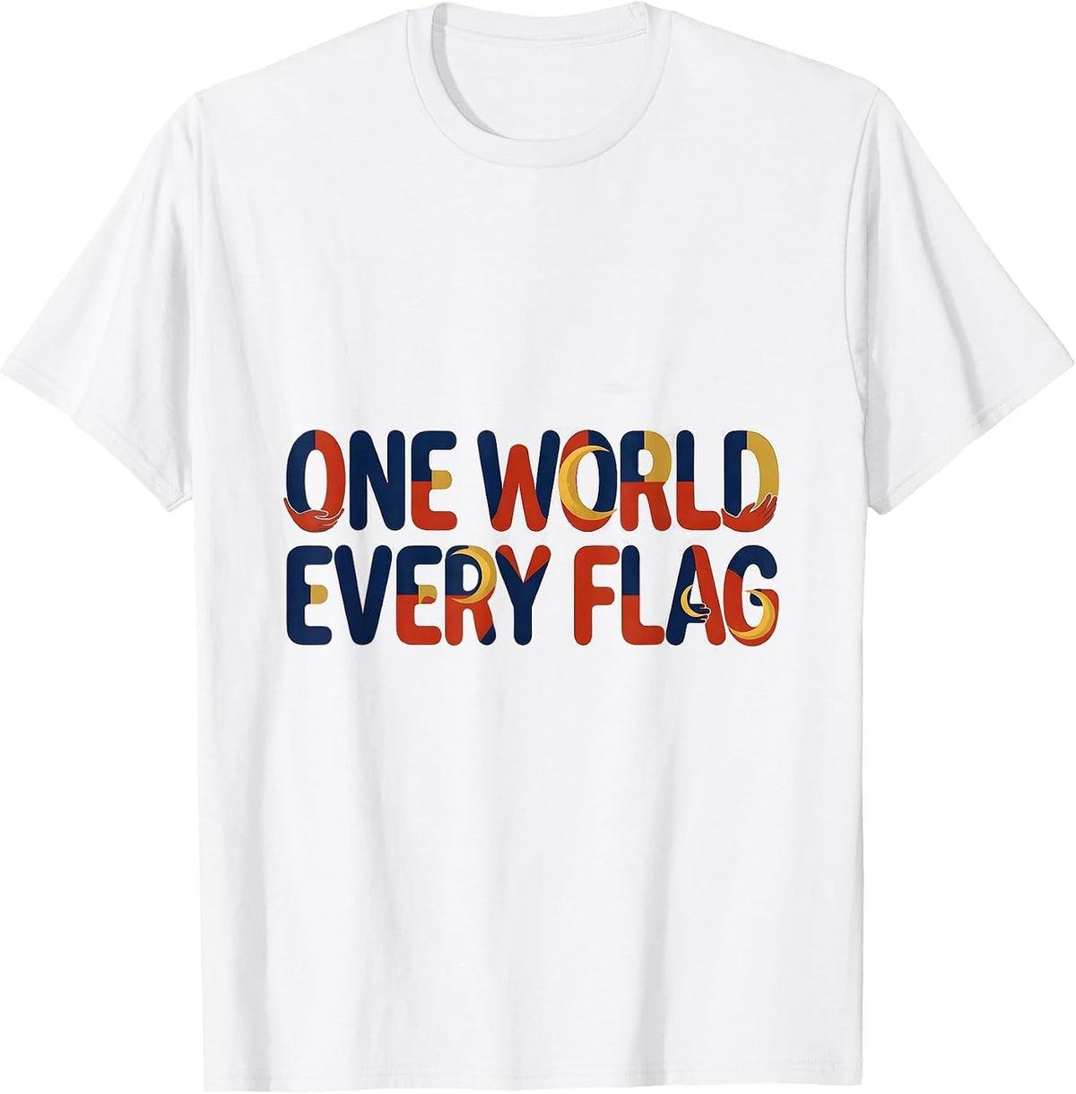 Men's One World Every Flag Bold Typography Geography Lover T-Shirt - White