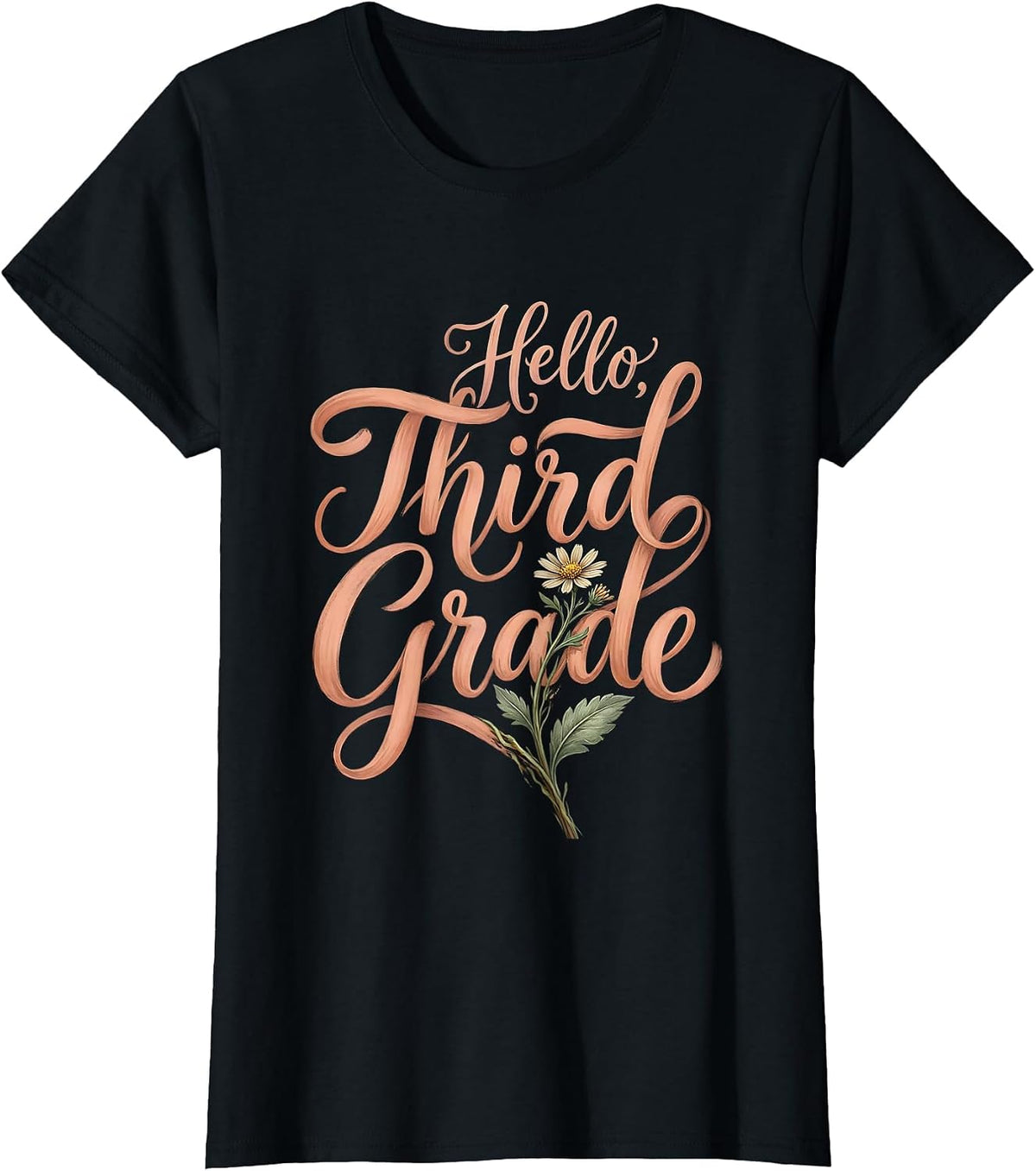 Women's Hello, Third Grade Boho Wildflower Back To School Teacher T-Shirt - Black