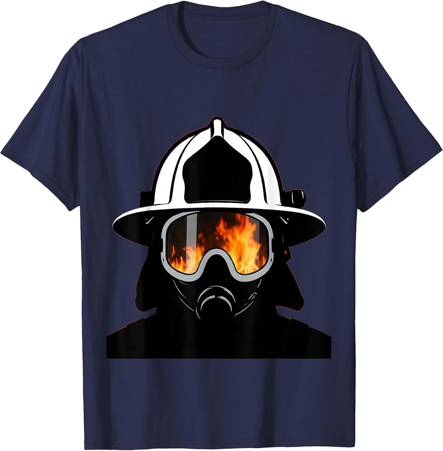 Firefighter Helmet Close-Up Graphic Design T-Shirt - Navy Blue